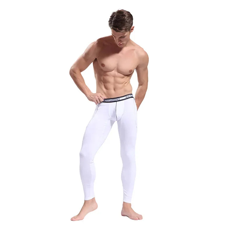 Autumn/Winter Warm Long Pants Men's Thermal Underwear Bottoms Thin Breathable Soft Slim Fit Elasticity Bulge Pouch Legging Basic
