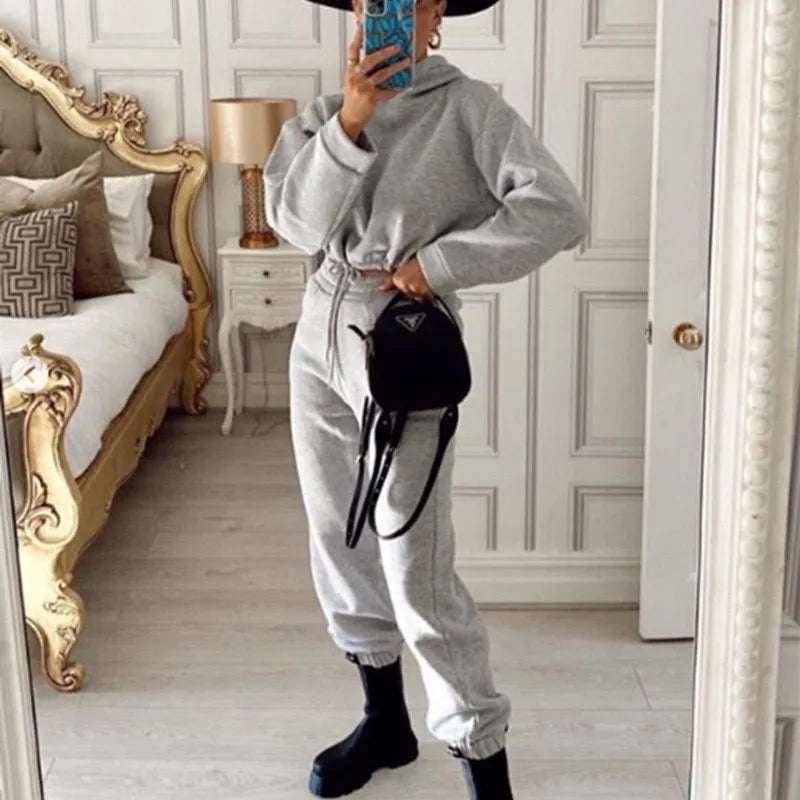 Women's Hooded Sports Suit Fashion Trend Women's Long-sleeved Sports Casual Suit Waist Two-piece Home Wear Beauty hair & fashionfj