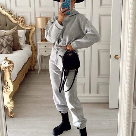 Women's Hooded Sports Suit Fashion Trend Women's Long-sleeved Sports Casual Suit Waist Two-piece Home Wear Beauty hair & fashionfj