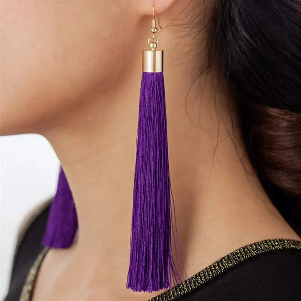 FSUNION 2025 New Fashion Vintage Tassel Earrings Women  Brand Jewelry Geometric Gold Color Simple Dangle Drop
