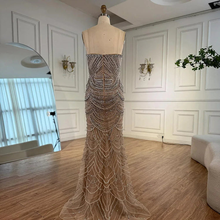 Serene Hill 2025 Customized Nude Silver Beaded Evening Dresses With Sparkling Crystal Embellishments For Formal Occasion LA72900 Beauty hair & fashionfj
