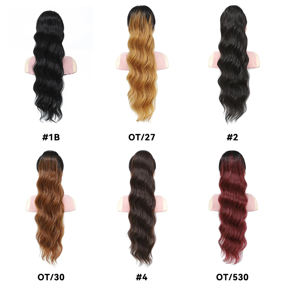 28 Inch Drawstring Ponytail Synthetic Hair Extensions For Black Women Long Wavy Clip-in High Temperature Pony Tail For Afro Girl
