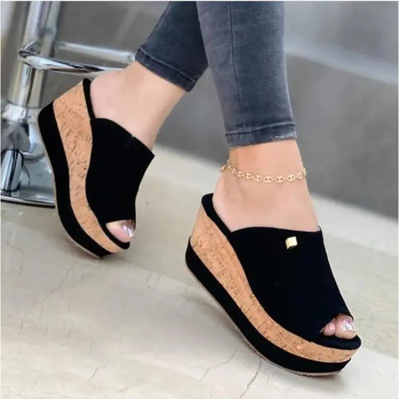 Slippers Summer 1 Wedges  Retro Fish Mouth Large Size Sandals Women High Heel Platform Solid Color Plus Size Shoes Sandalias Beauty hair & fashionfj