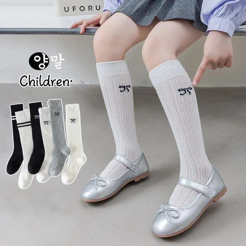 Girls' Summer Long Socks Preppy Style Knee Socks Girls' Summer Solid Mesh Socks Cotton Stocking Thigh Socks