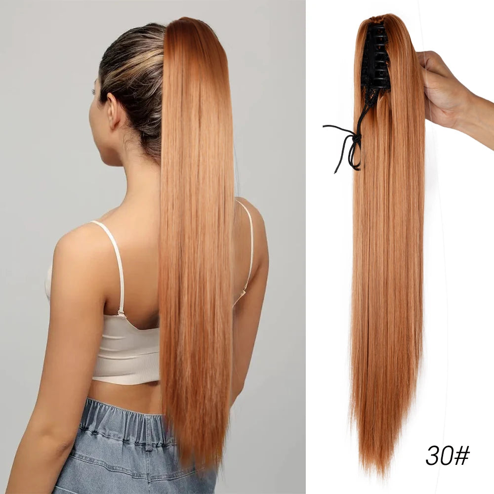 Long Straight Claw Clip On Ponytail Hair Extension Synthetic 22Inch Wavy Ponytail Fake Hairpiece For Women Pony Tail Hairpiece