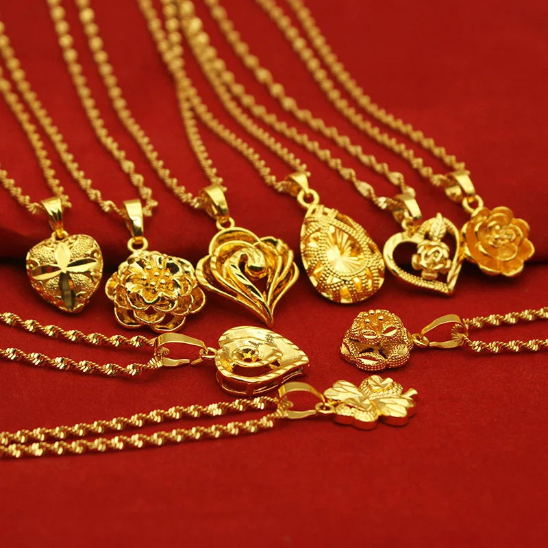 9999 24K REAL gold necklace women's real gold necklace pendant gold necklace women's jewelry fashion hundred items Beauty hair & fashionfj