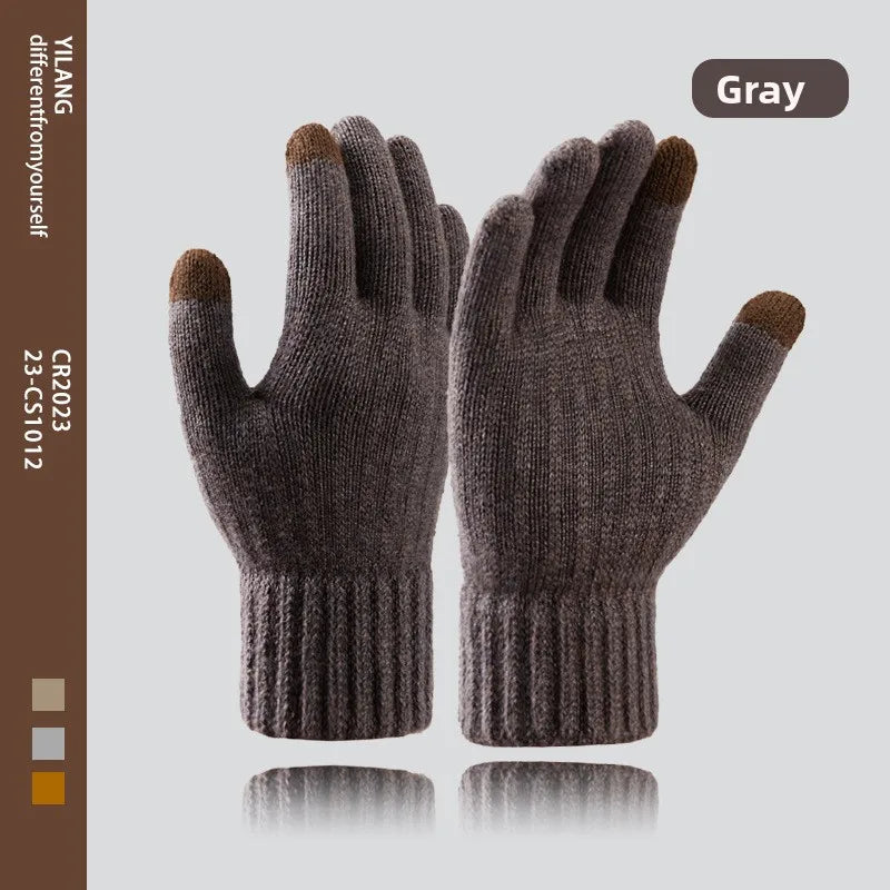 Hot-selling New Men's Warm Fleece Thick Knitted Gloves Autumn and Winter Outdoor Riding Cold-proof Warm Knitted Gloves