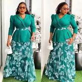 2 Piece African Clothes for Women Summer Fashion African Half Sleeve V-neck Polyester Printing Top Long Skirt Matching Sets 2025 Beauty hair & fashionfj