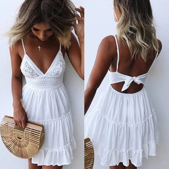Female New Summer Fashionable Solid Color Dress Sexy Lace Strap Elegant Dresses Splicing Women&