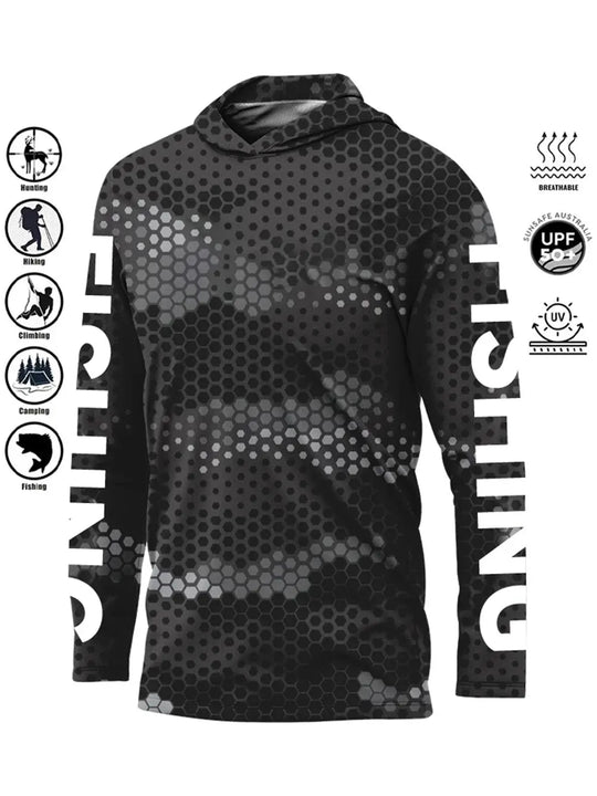 Fishing Shirt Hooded Outdoor Uv Protection Large Size Man Camouflage Printing Moisture Wicking Jersey Fishing Apparel Tops Beauty hair & fashionfj