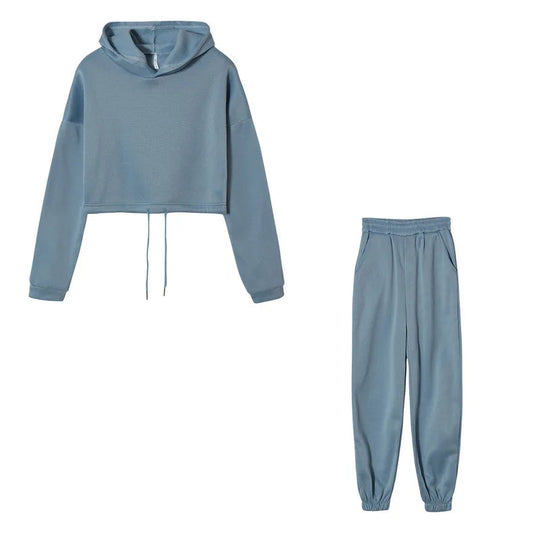 Women's Hooded Sports Suit Fashion Trend Women's Long-sleeved Sports Casual Suit Waist Two-piece Home Wear Beauty hair & fashionfj