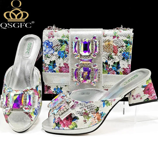 QSGFC Italian Sandals and Bags Matching Set 2025 Women Heel Party for Rose Gold Colour Wedding Bigger Size Thick Heel Shoes Beauty hair & fashionfj