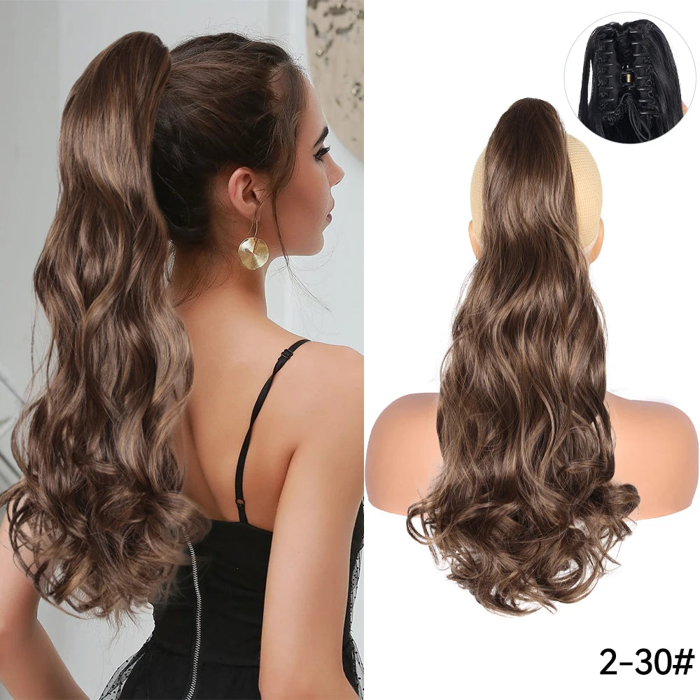 Long Straight Claw Clip On Ponytail Hair Extension Synthetic 22Inch Wavy Ponytail Fake Hairpiece For Women Pony Tail Hairpiece