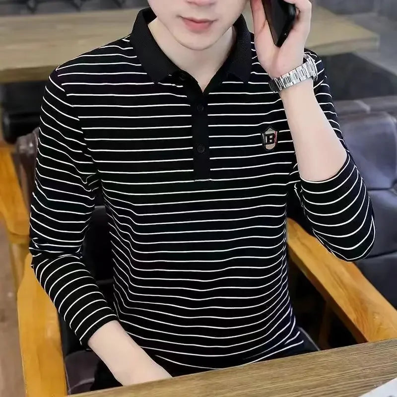 Polo T Shirt for Men Winter Pullovers Oversize Man Sweatshirt Formal Big Size Business With Collar Elasticity Emo Streetwear S Beauty hair & fashionfj