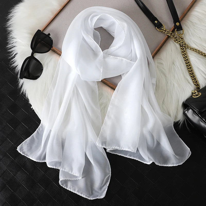 Fashion Feathry Chiffon Soft Solid Scarf Shawl Decorate Silk Scarves Breathable Sun Protection Elegant Lady Versatile Bandana Beauty hair & fashionfj