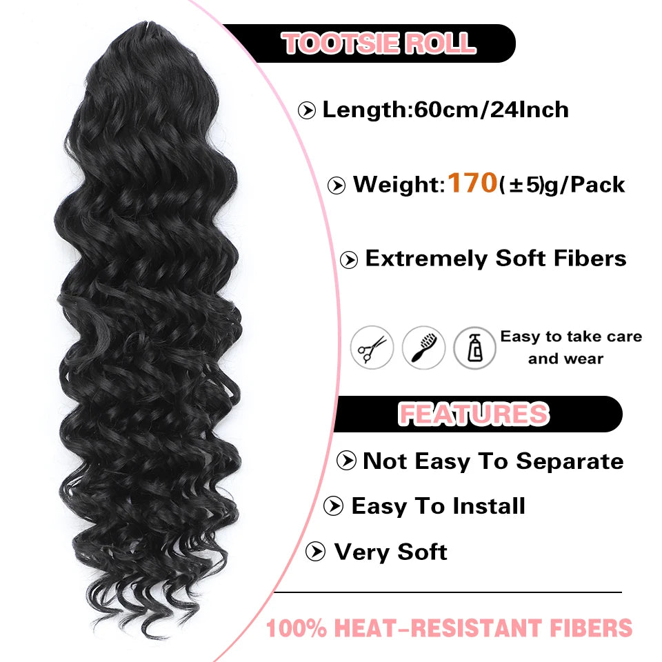 24 Inch Ponytail Extension Synthetic Long Curly Wavy Drawstring Pony Tail Hair Extension For Black Women Daily Party Use African