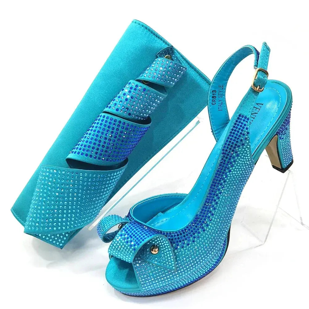 Venus Chan Newest INS Style Peach Color Rhinestone Elegant High Heels Nigeria Popular Design African Ladies Shoes And Bag Set Beauty hair & fashionfj