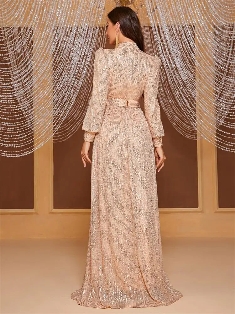 DEERVEADO Evening Dresses Woman Elegant A Line High Neck Full Sleeves Formal Occasion Party Dresses Evening Gowns Beauty hair & fashionfj