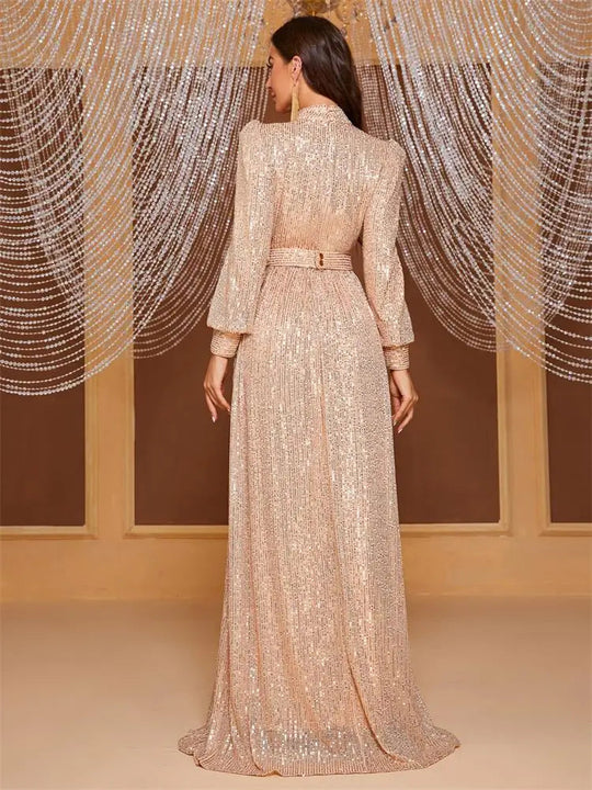 DEERVEADO Evening Dresses Woman Elegant A Line High Neck Full Sleeves Formal Occasion Party Dresses Evening Gowns Beauty hair & fashionfj