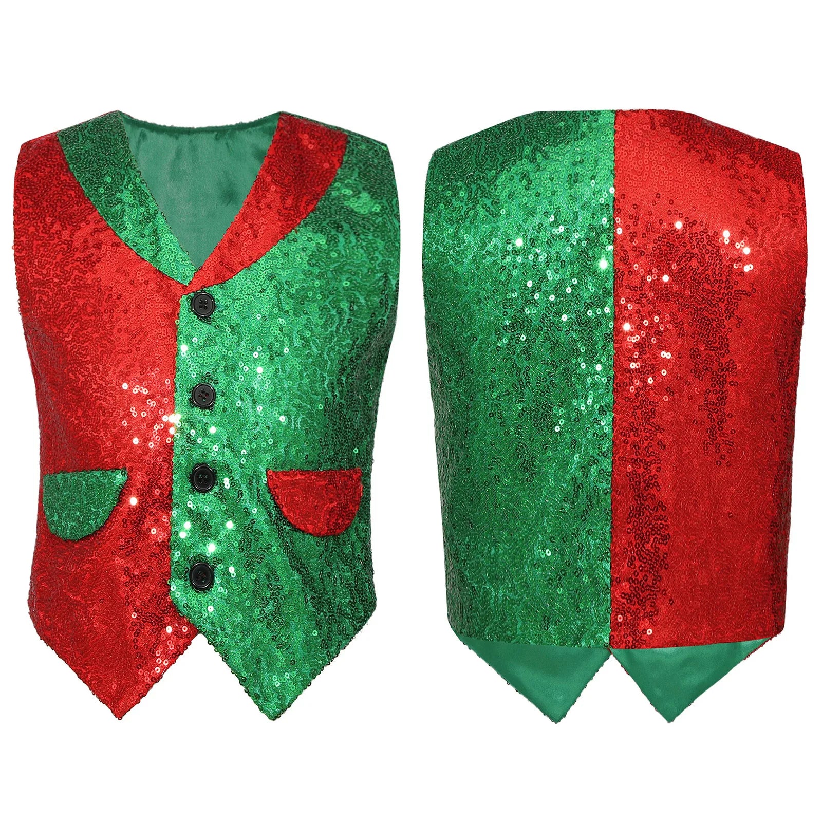 Boys Christmas Clothes Shiny Sequin Vest Halloween Magic Circus Choir Stage Performance Cosplay Costume Jazz Dance Waistcoat