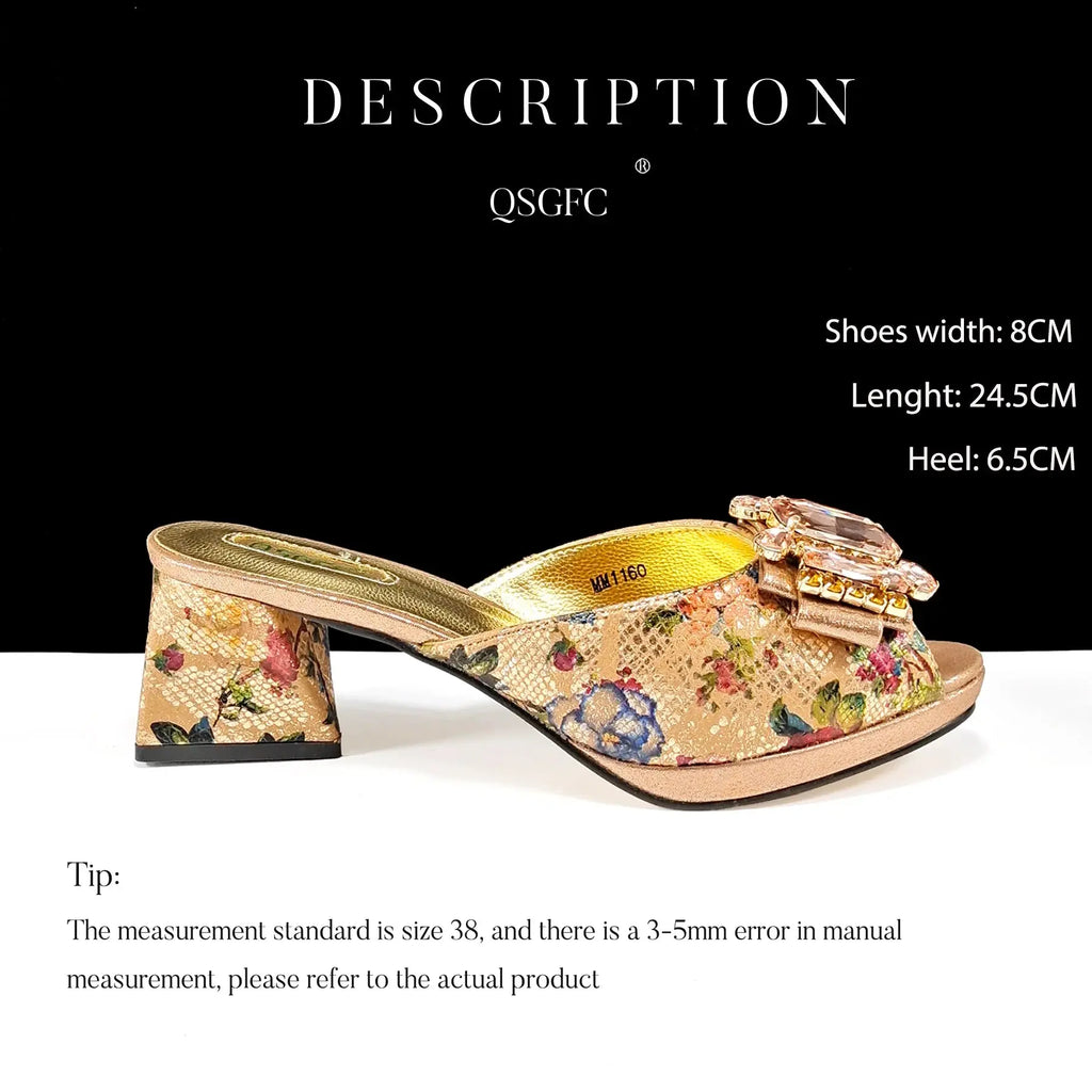 QSGFC Italian Sandals and Bags Matching Set 2025 Women Heel Party for Rose Gold Colour Wedding Bigger Size Thick Heel Shoes Beauty hair & fashionfj