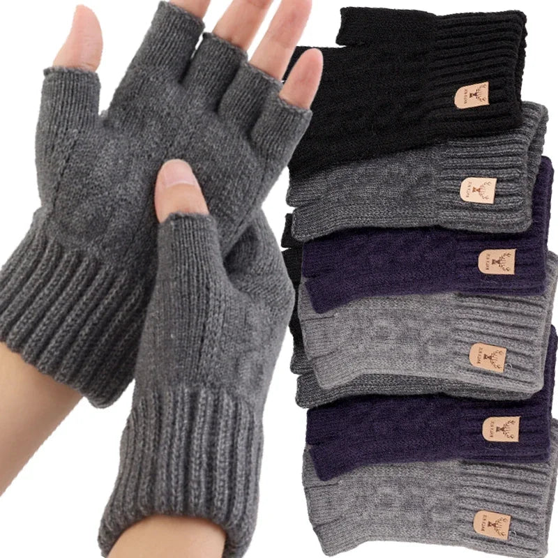 Women's winter gloves, thickened men's outdoor cycling gloves, connected finger gloves, half finger gloves, cotton new style