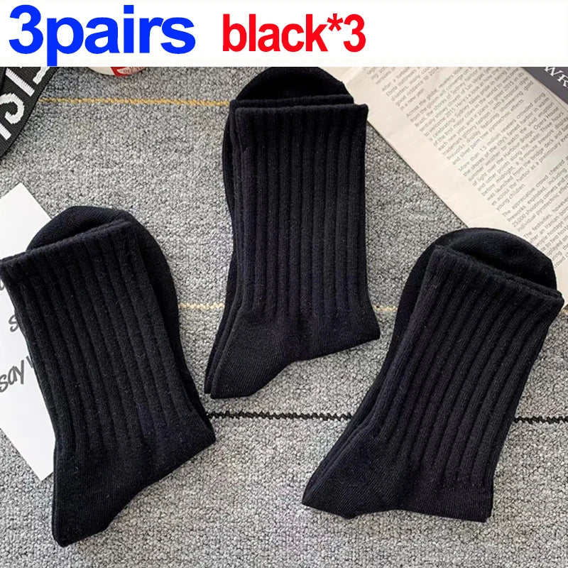 1/3pairs Cotton Men Socks Sport Mid Tube Autumn Winter Knitted Warm Cold-proof Stocking Black White Gray Simple Indoor Floor Sox