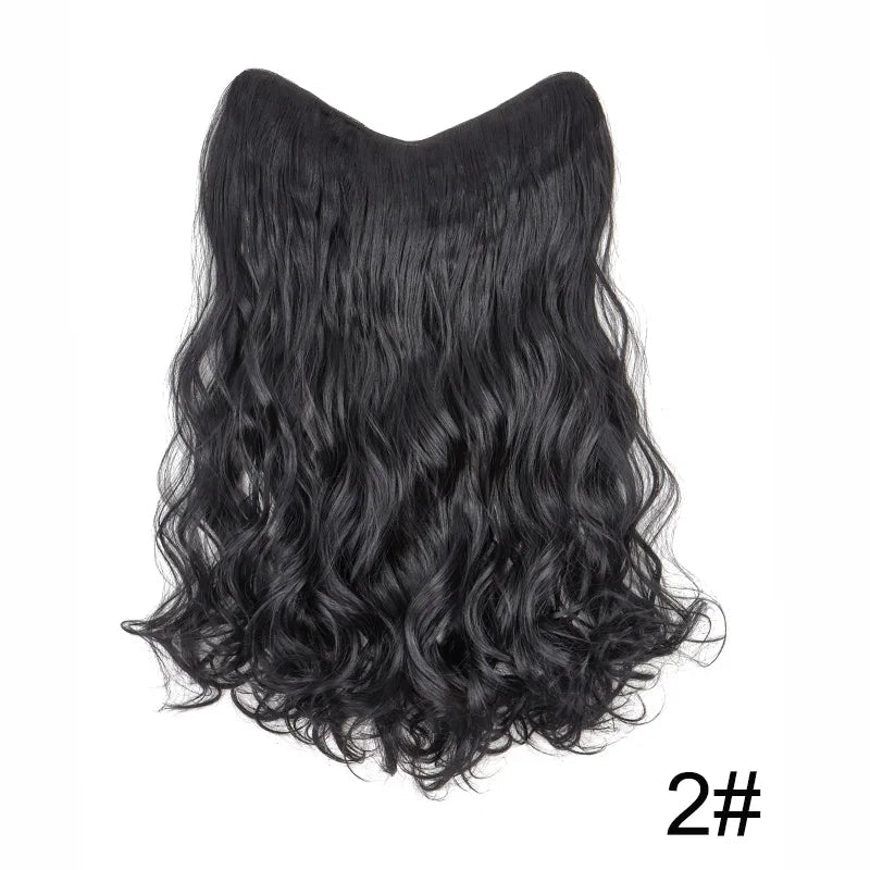 20Inch Synthetic Long Wavy Curly 4 Clip in Hair Extension V-shaped Heat Resistant Black Blonde Hairpiece for Women Beauty hair & fashionfj