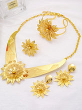 Women Necklace Earrings Ring Bracelet Jewelry Sets Flower Pendant Gold Plated Luxury Nigerian Dubai Gold Jewelery Set Beauty hair & fashionfj