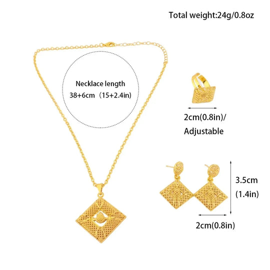Luxury 18k Gold Plated Jewelry Set Italian Jewellery Sets Women Bride Necklace and Earrings Ring African Wedding Gift