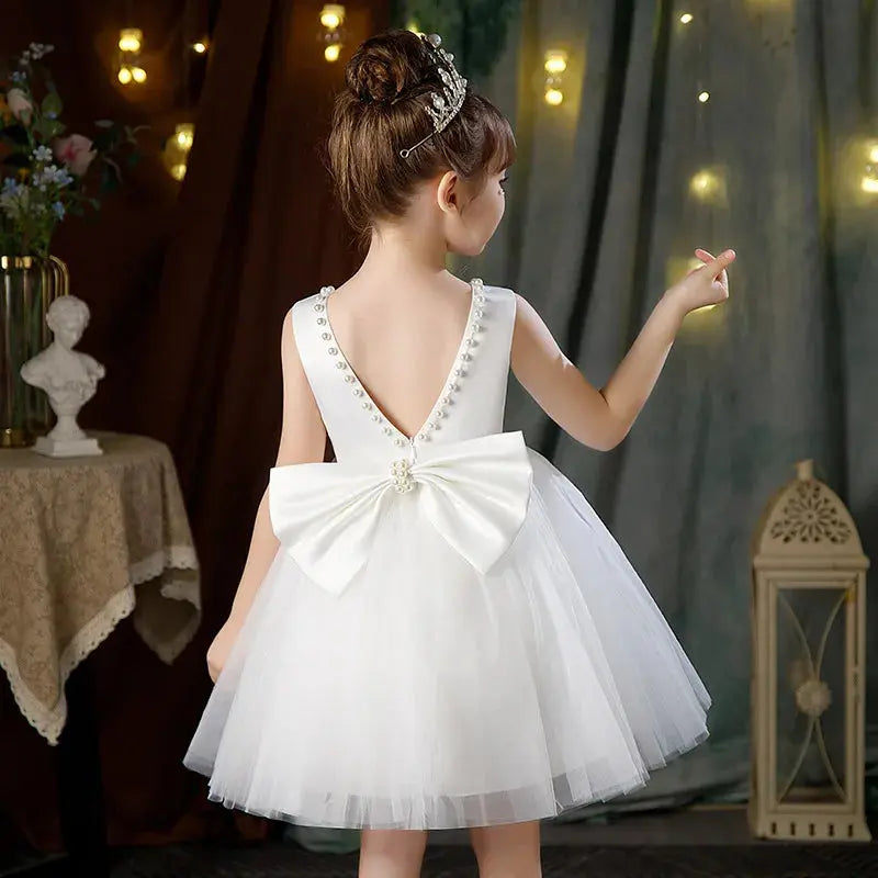Summer Girls Party Dresses for Kids 3-8 Years Birthday Tulle Pearl Formal Evening Dress Backless Bow Flower Girl Wedding Dress Beauty hair & fashionfj