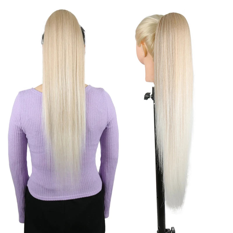 Julianna Synthetic Kanekalon Black Drawstring Water Wave Ponytail Extension Female Curly Wavy Clip In Ponytail Hair Extension