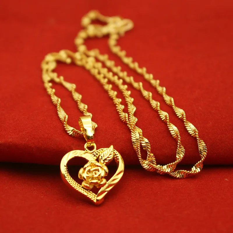 9999 24K REAL gold necklace women's real gold necklace pendant gold necklace women's jewelry fashion hundred items Beauty hair & fashionfj