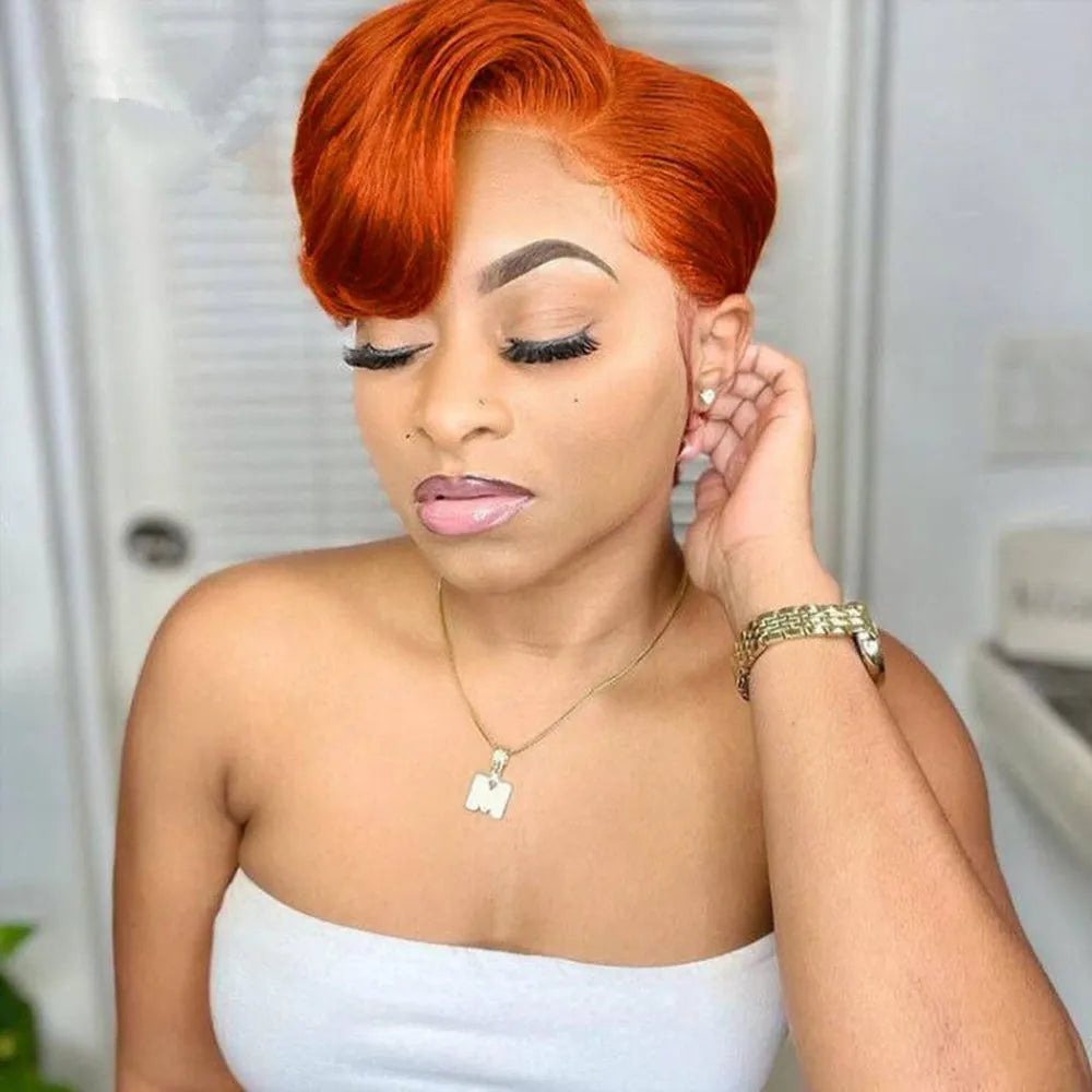 Brazilian Short Bob Pixie Cut Wig Pre plucked Lace Frontal Straight Transparent Lace Front Human Hair Wigs For Black Women  180%