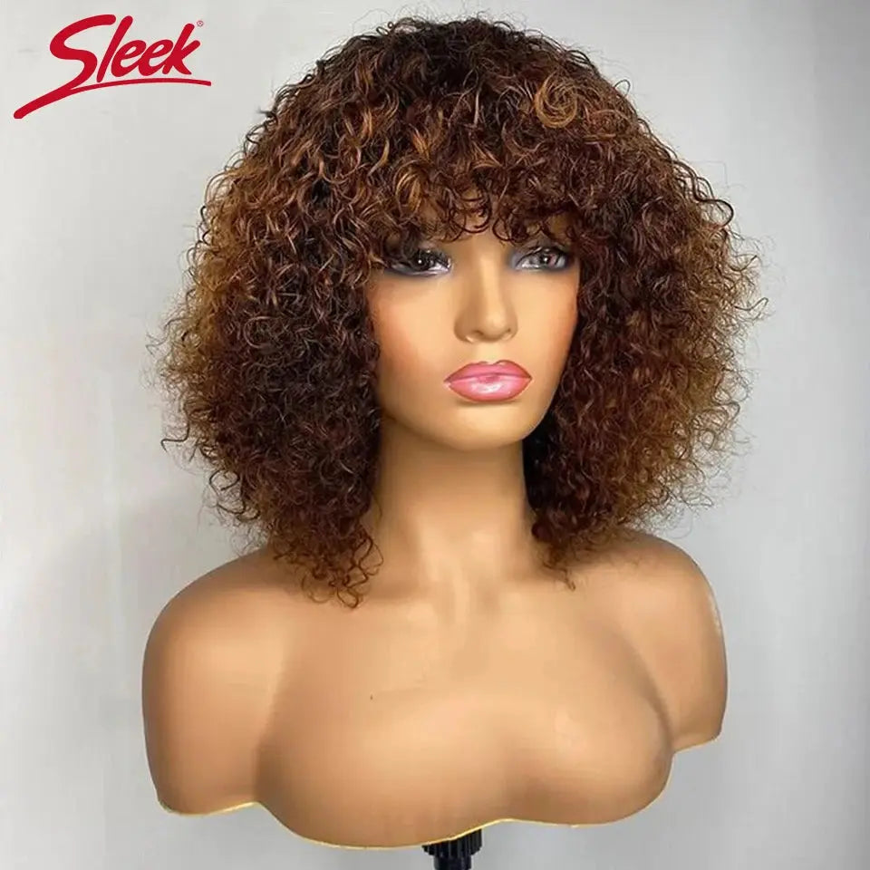 Jerry Curly Short Pixie Bob Cut Human Hair Wigs With BangsGlueless Wig Highlight Honey Water Wave Blonde Colored Wigs For Women Beauty hair & fashionfj