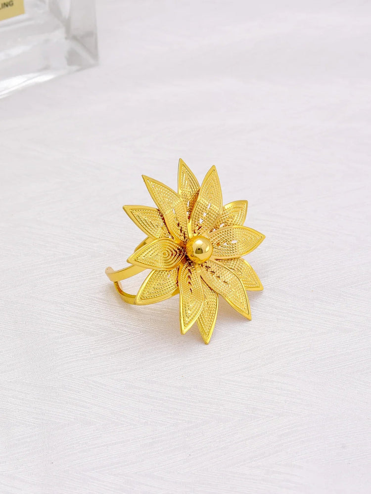 Women Necklace Earrings Ring Bracelet Jewelry Sets Flower Pendant Gold Plated Luxury Nigerian Dubai Gold Jewelery Set Beauty hair & fashionfj