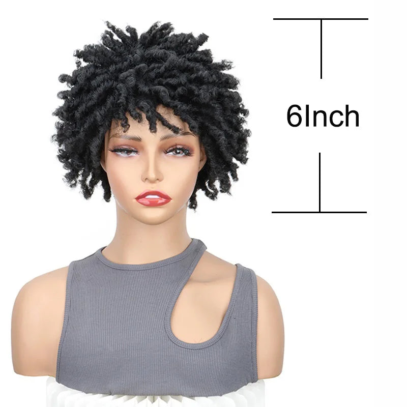 Synthetic Short Dreadlock Wig Afro Curly Twist Wig Faux Locs Wig Kinky Curly Dreadlock Wig for Women Daily Use