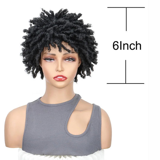 Synthetic Short Dreadlock Wig Afro Curly Twist Wig Faux Locs Wig Kinky Curly Dreadlock Wig for Women Daily Use