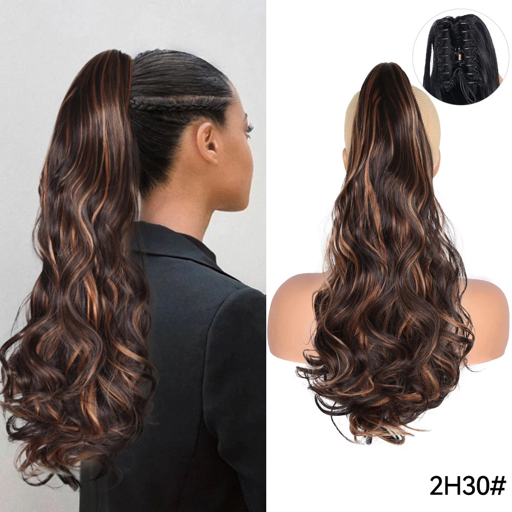 Long Straight Claw Clip On Ponytail Hair Extension Synthetic 22Inch Wavy Ponytail Fake Hairpiece For Women Pony Tail Hairpiece