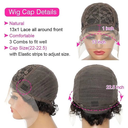 Pixie Cut Wig Transparent Lace Front Human Hair Wig Short Kinky Curly Bob Wigs Brazilian Water Wave Human Hair Wigs For Women Beauty hair & fashionfj