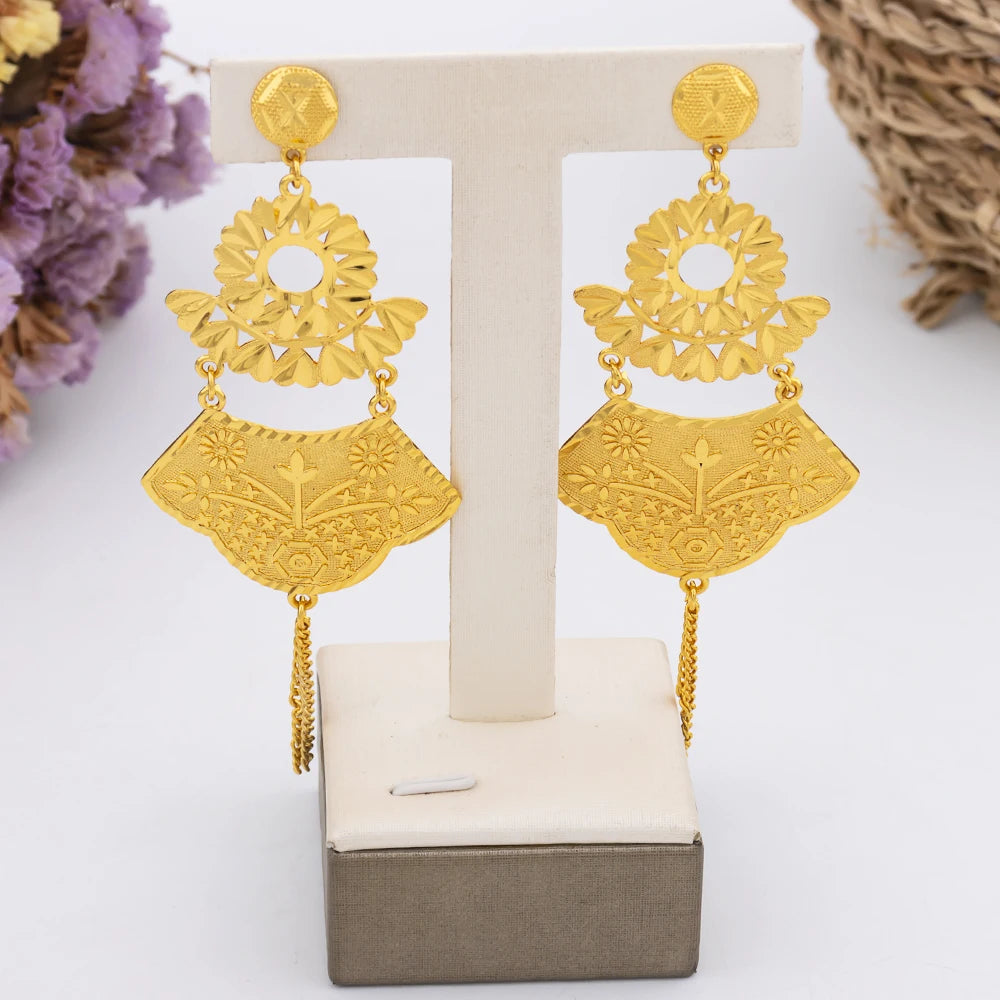 Ethiopia Gold Plated Necklace Chain for Women New Design Bold Earrings 18k Gold Color Lady Elegant Evening Party Jewelry Gift Beauty hair & fashionfj