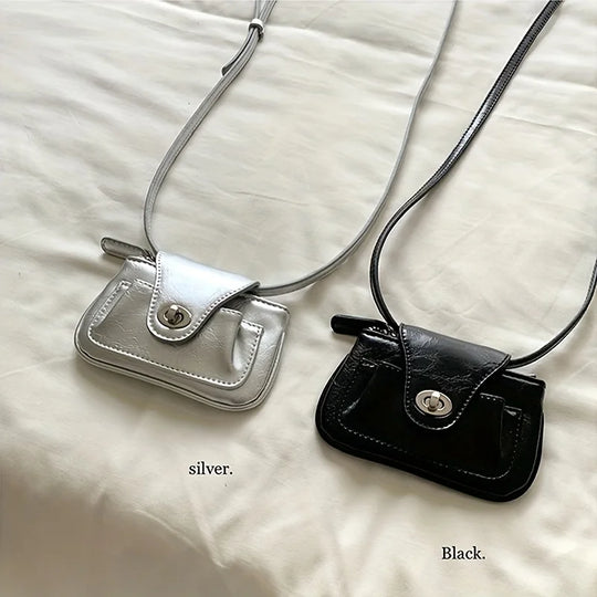 Elegant Mini Zipper Wallet for Women - Lightweight, Detachable Crossbody Strap, White Synthetic with Metallic Buckle Closure