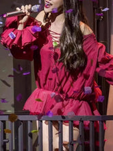 TWOTWINSTYLE Solid Lace Up Loose Dresses For Women Slash Neck Long Sleeve High Waist Designer Mini Dress Female Fashion Style Beauty hair & fashionfj