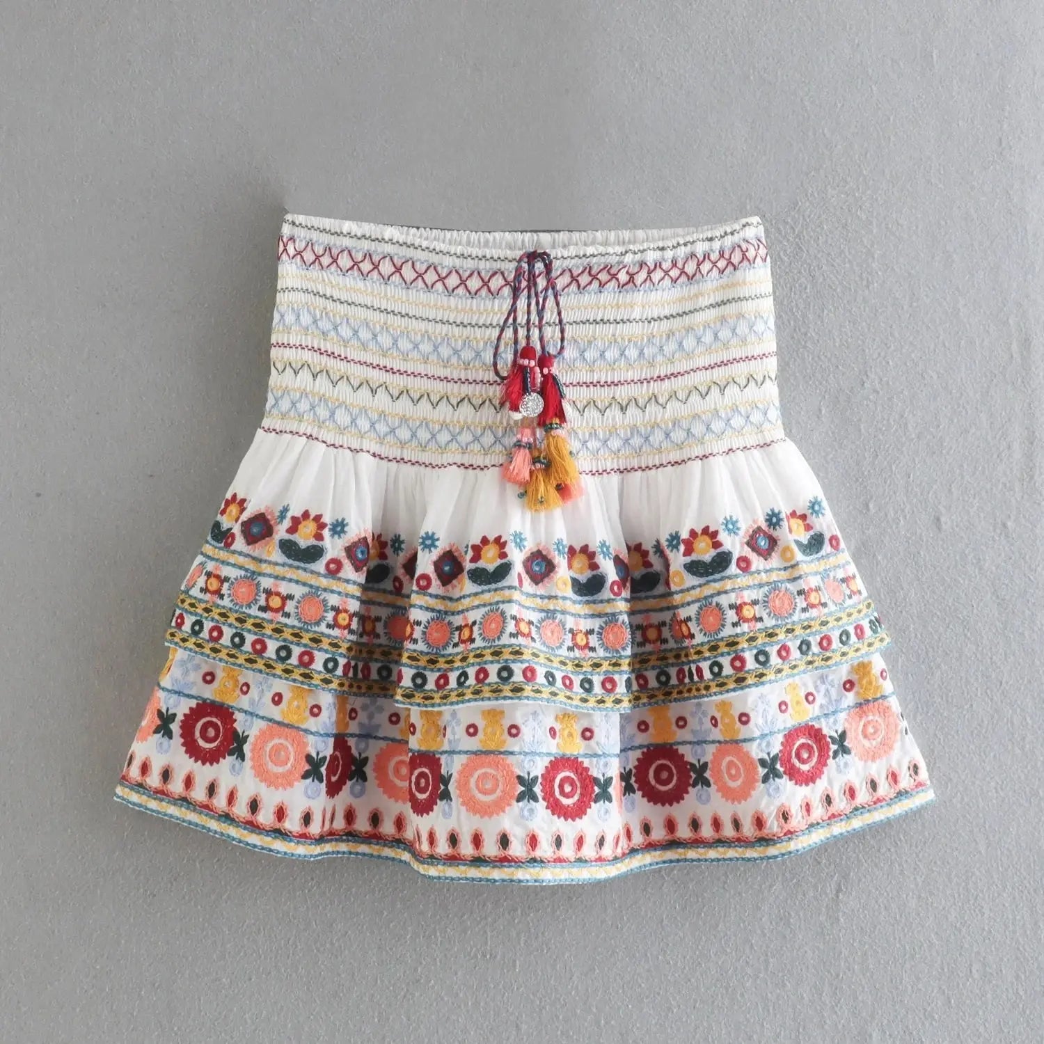 Batwing Sleeve Women Autumn Embriodery Paisley Print Skirt Set Outfits V Neck Button Tiered Mini Skirt Dress Suit Vintage Set Beauty hair & fashionfj