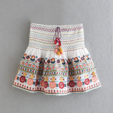 Batwing Sleeve Women Autumn Embriodery Paisley Print Skirt Set Outfits V Neck Button Tiered Mini Skirt Dress Suit Vintage Set Beauty hair & fashionfj