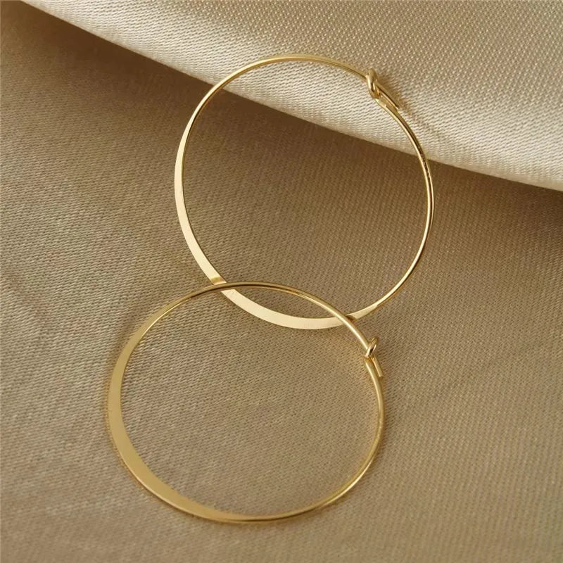 14K Gold Filled Flattened Wire Hoop Earrings Gold Jewelry Gold Hoop Earrings Brincos Pendientes Oorbellen Boho Women Earrings