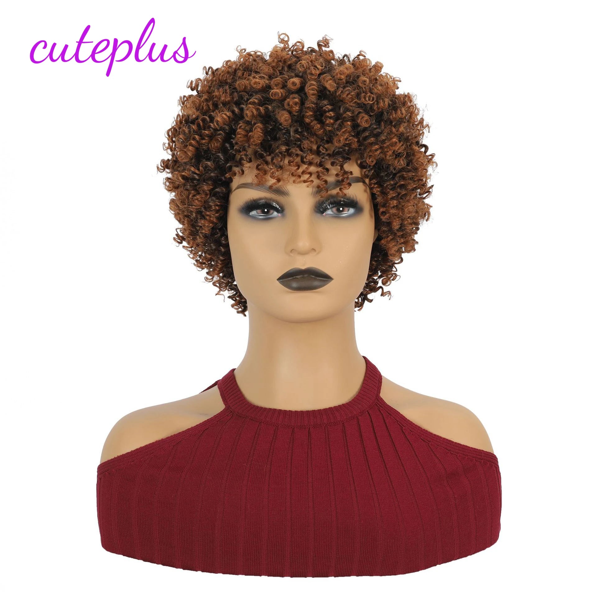 Short Kinky Curly Afro Synthetic Hair Wig for Black Women with Bangs Natural Cosplay
