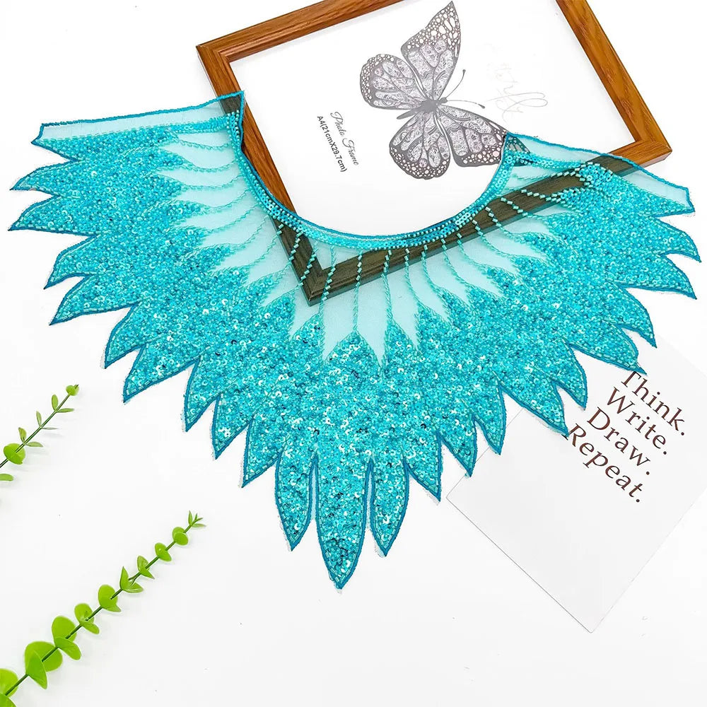 Sparkling Sequin Bead Feather Patches for Wedding Dress DIY - Tulle Fabric Applique Waistbands Shoulder Decor Skirts Accessories Beauty hair & fashionfj