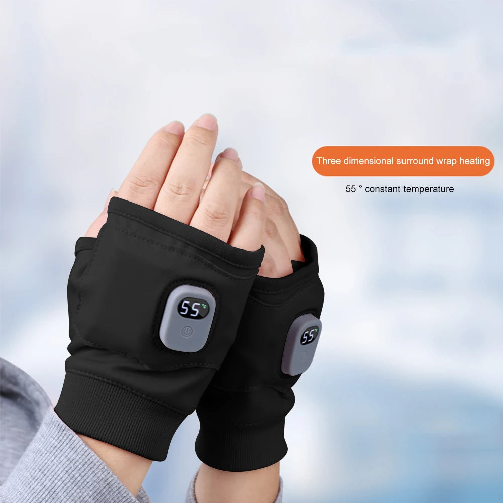 Electric Heated Gloves 360 Degree Heating Electric Thermal Gloves Fingerless Touchscreen for Outdoor Hiking Cycling