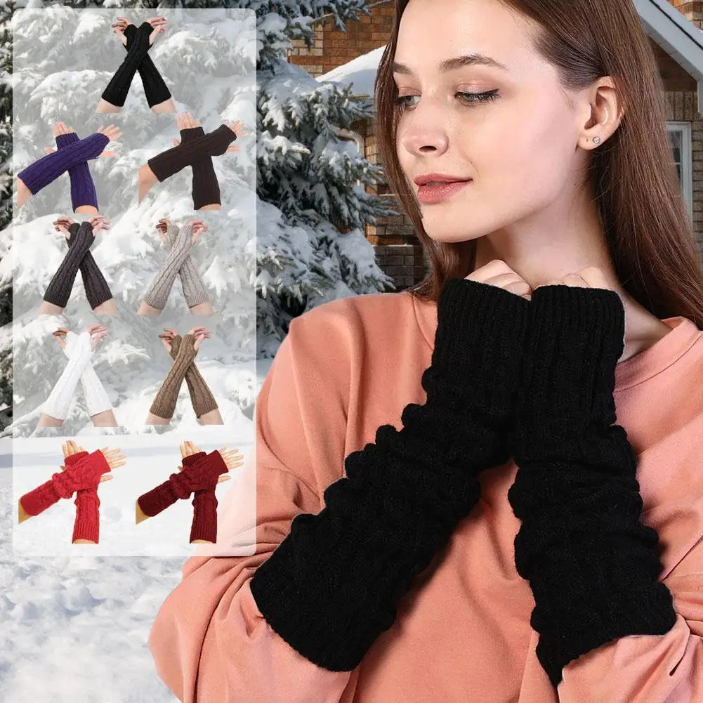 Fingerless Gloves with Arm Warmers, Winter Cable Knit Touchscreen Gloves for Men & Women, Thermal Wrist Warmers, Unisex Gloves